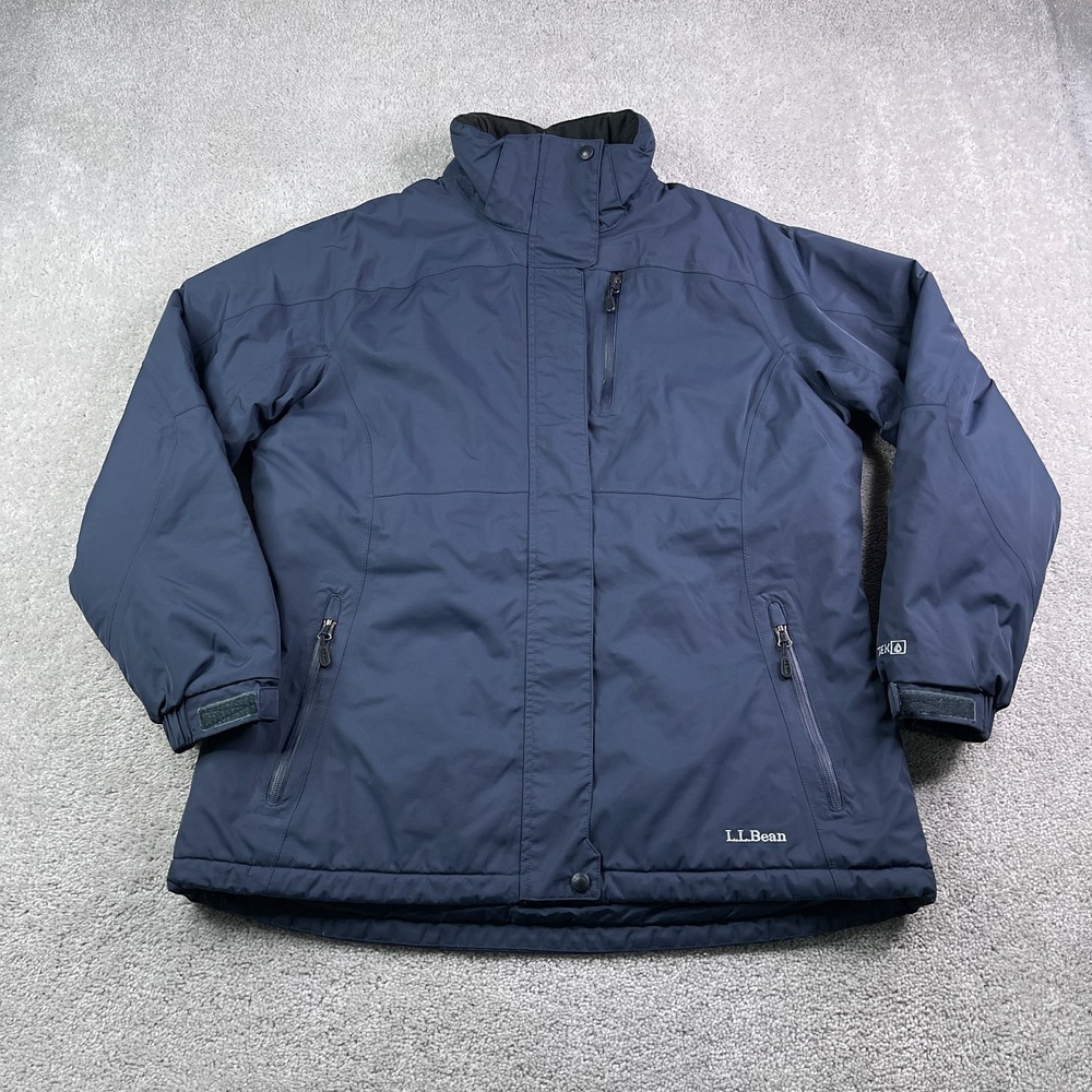 LL Bean Jacket Womens Large Blue Rugged Ridge Parka Waterproof Primaloft No Hood